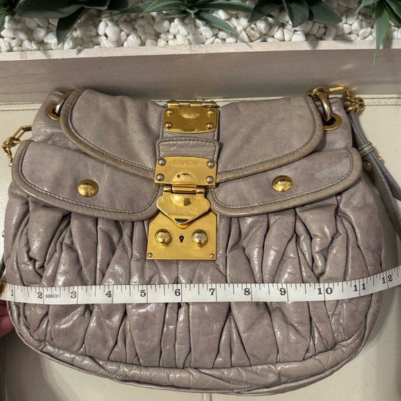 Miu Miu Gray Leather Handbag with Gold Accents - Picture 2 of 14